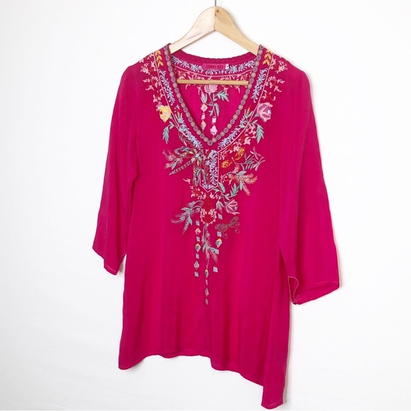 Johnny Was dragonfly fuchsia pink embroidered tunic top - Picture 11 of 11